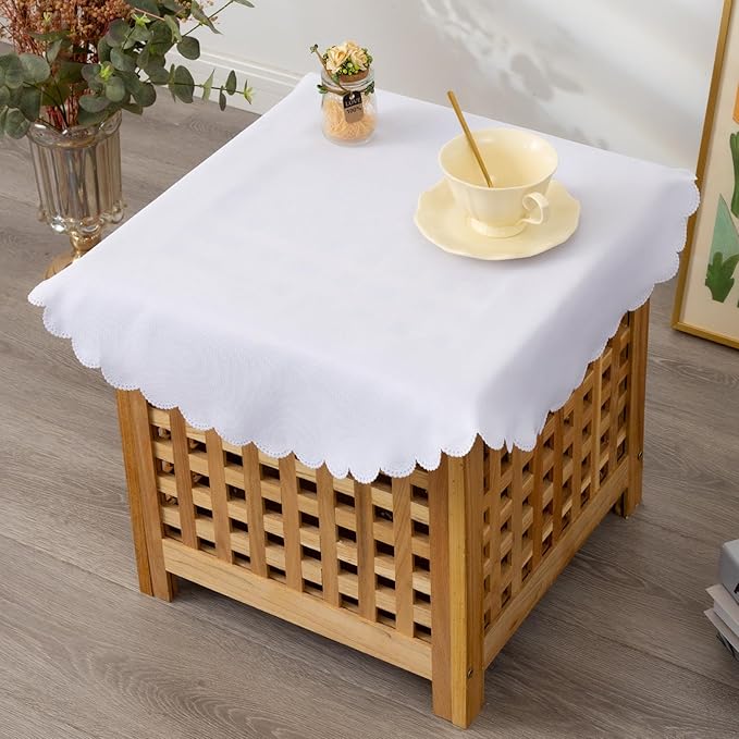 Small Round White Tablecloth 24 Inch Polyester Fabric Washable Table Cover - Image 3