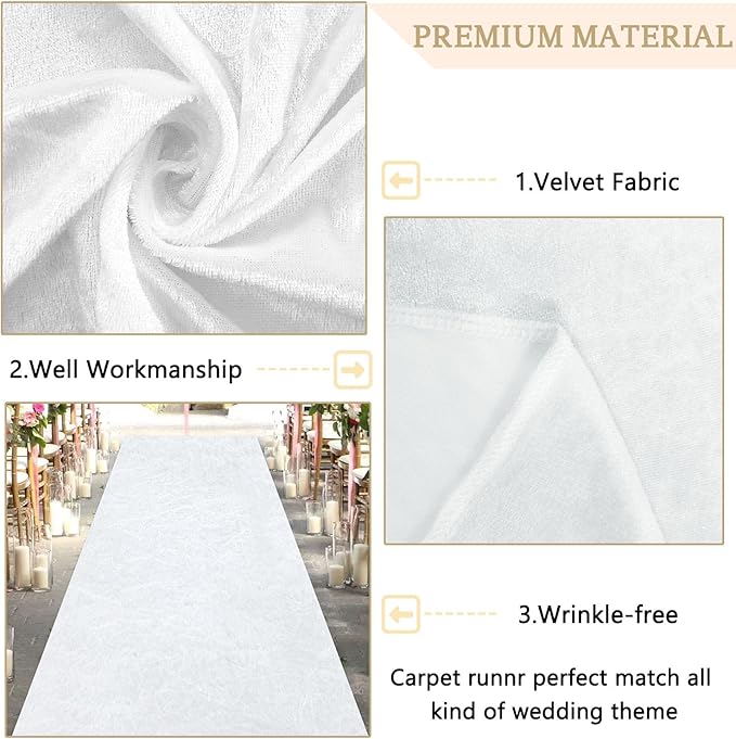 MODFUNS White Aisle Runner Wedding Carpet Runner 4x30FT Velvet Fabric Aisle - Image 3