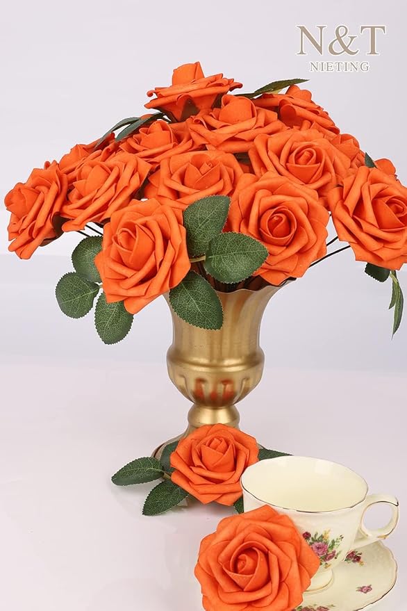 N&T NIETING Artificial Fall Flowers Fake Flowers Orange Roses Perfect - Image 4