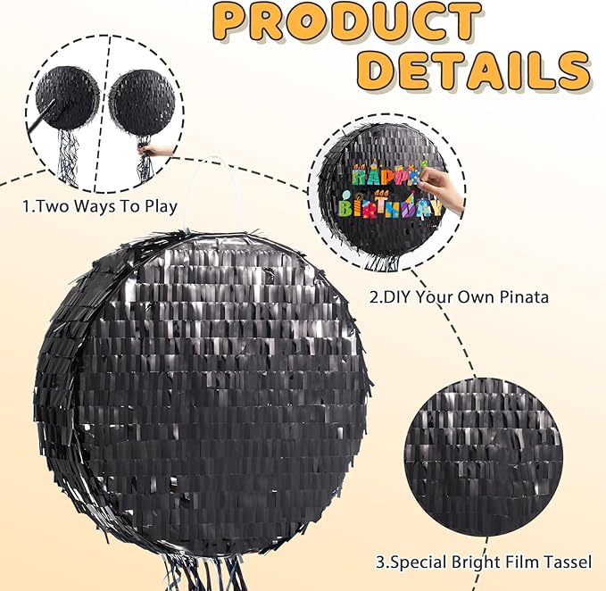 WERNNSAI Black Round Pinata for DIY - Image 5