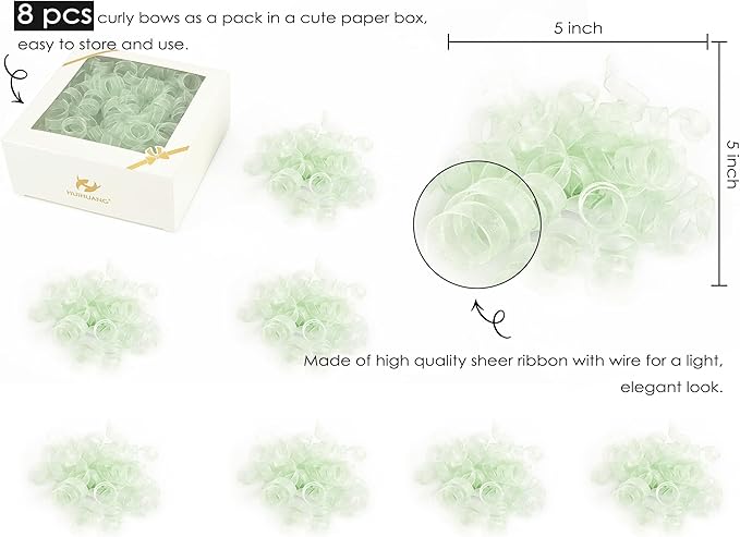 HUIHUANG Curly Bows for Gift Wrapping Sage Green Gift Bows 5 inch x 8 Counts - Image 2