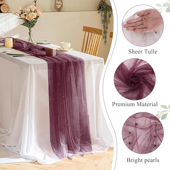Pearl Table Runner 29 x 120 Inch Tulle Fabric Lace Table Runners Boho Rustic - Image 3