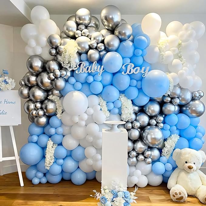 110pcs Pastel Blue Balloons 12 Inch Latex Light Blue Balloon Garland Arch Kit - Image 6