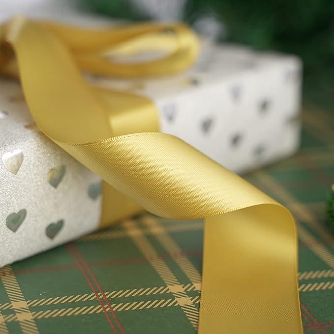 HUIHUANG 1.5 inch Wide Satin Ribbon 50 Yards Gold Double Face Polyester Silk - Image 3