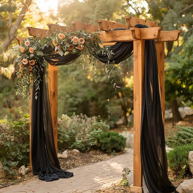 Wokceer Black Wedding Arch Draping Fabric Backdrop 4 Panels 28.7" X 20FT Sheer - Image 6