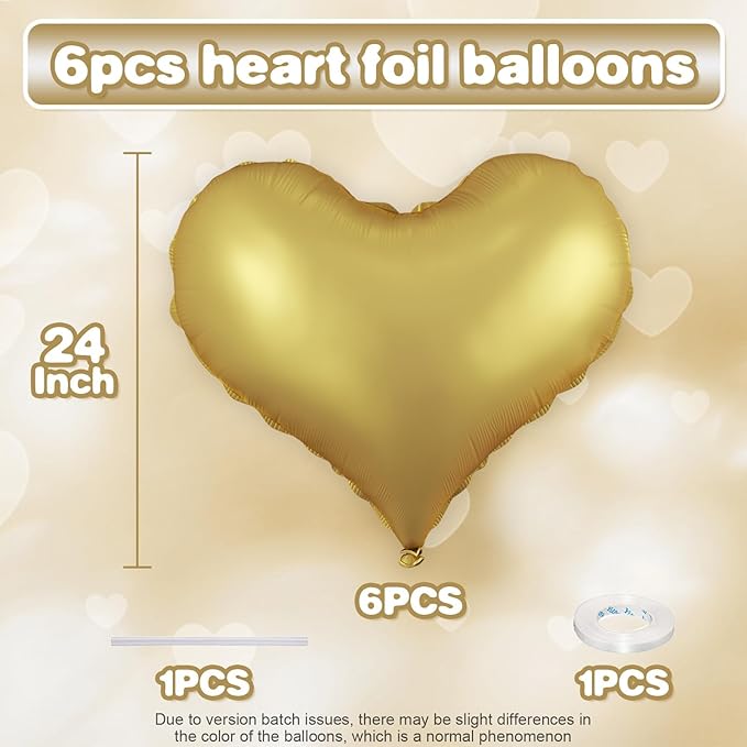 Gold Heart Balloons, 24Inch Large Metallic Heart Foil Balloons - Image 2