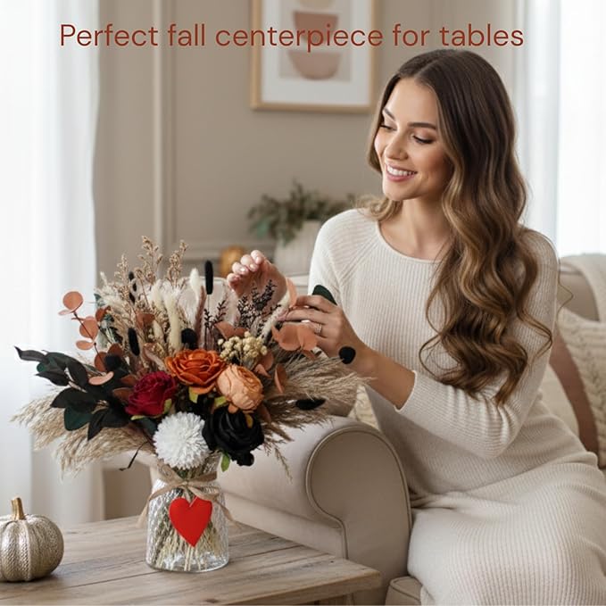 RyddeligHome Fall Flower Arrangements in Vase 100pcs, Fall Centerpieces - Image 2