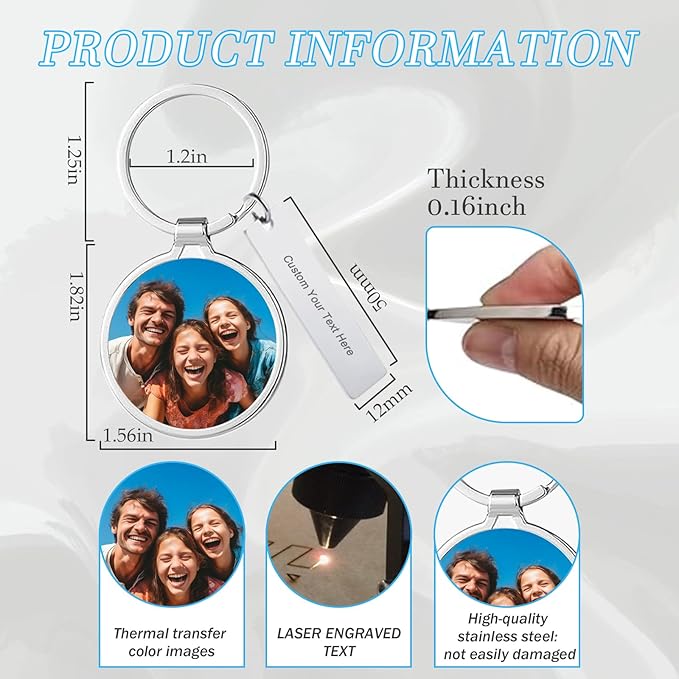 Custom Keychain with Picture Double-sided Personalized Photo Text Keychain - Image 3