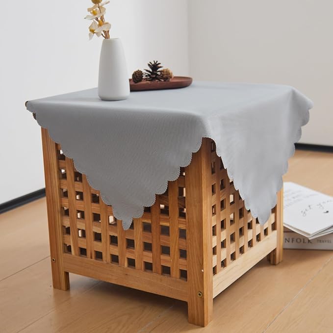 Small Square Grey Tablecloth 24 x 24 Inch Polyester Fabric Washable Table Cover by YZKITM