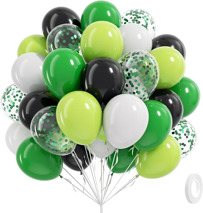 60pcs 12inch Green and Black Balloons by Vicduotex