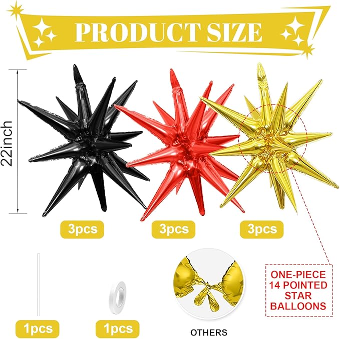 Black Red Gold Star Balloons - Image 2
