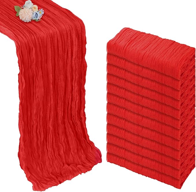 12 Pack Red Cheesecloth Christmas Table Runner 10ft Boho Gauze Fabric Cheese by Pepmily