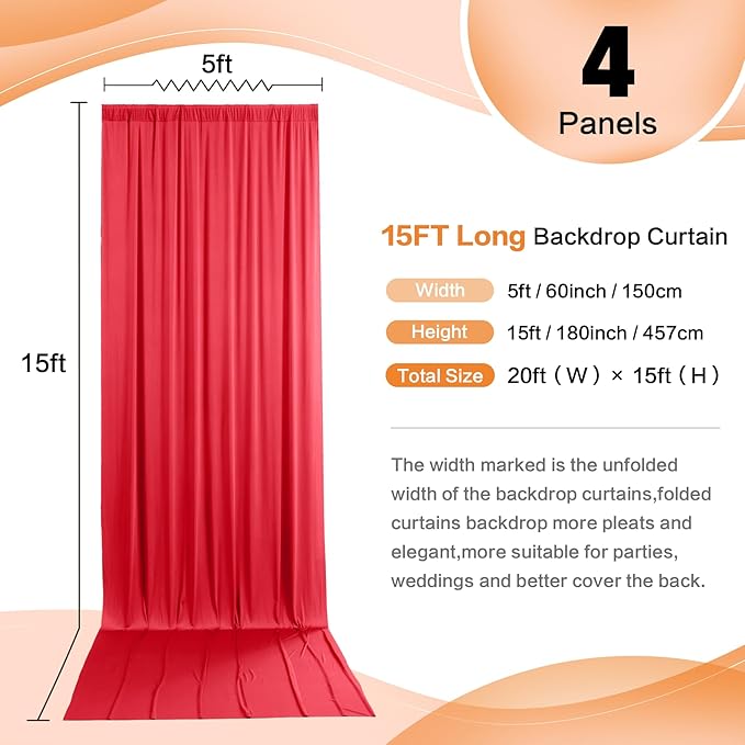 20ft x 15ft Red Wrinkle Free Backdrop Curtains - Image 2
