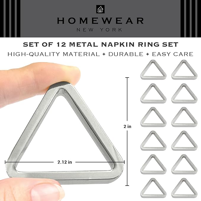 Shiny Silver Napkin Rings Set of 12, Triangle Style, Modern Cuff Design - Image 2