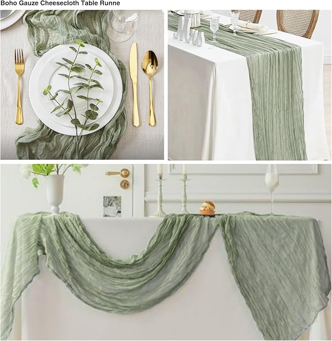 20 Pack Sage Green Cheesecloth Table Runner 17x108 Inch Boho Wrinkled Sheer - Image 4