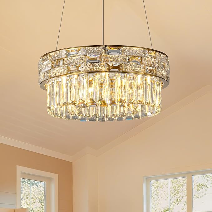 Crystal Chandelier, 16.5" 6-Light Gold Chandelier by CEENWE