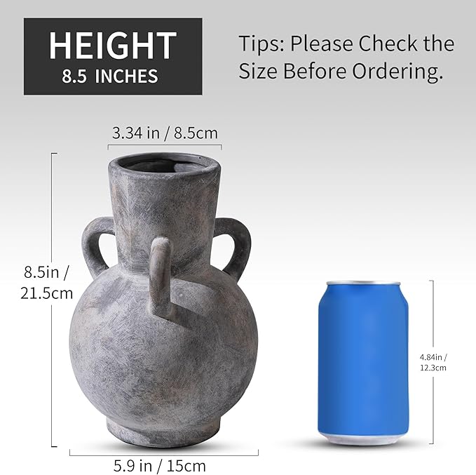 Rustic Grey Terracotta Ceramic Vase - Image 3