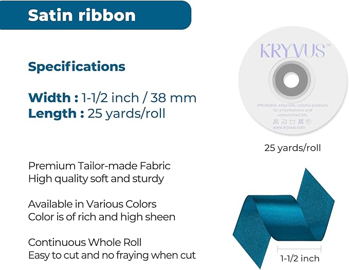 Turquoise Satin Ribbon 1-1/2 inch X Continuous 25 Yards, Single Face Polyester - Image 3