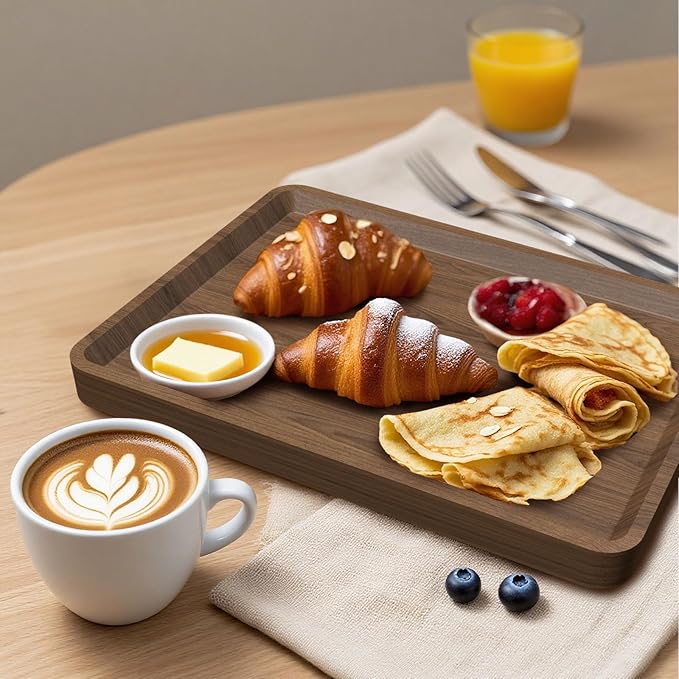 Wood Serving Tray, 16x12in Food Drinks Tray Rustic Rectangular Tray Decorative - Image 2