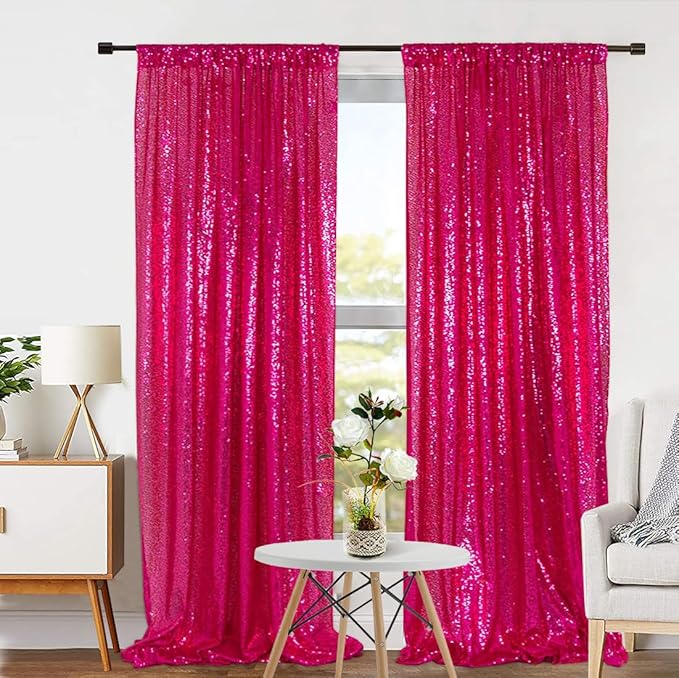 Eternal Beauty Hot Pink Sequin Backdrop Curtains, Valentine's Day Shimmer Back - Image 7