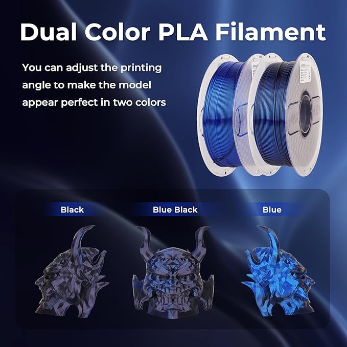 AMOLEN Silk PLA 3D Printer Filament, Dual Color Black Blue PLA 1.75mm, Shiny - Image 2