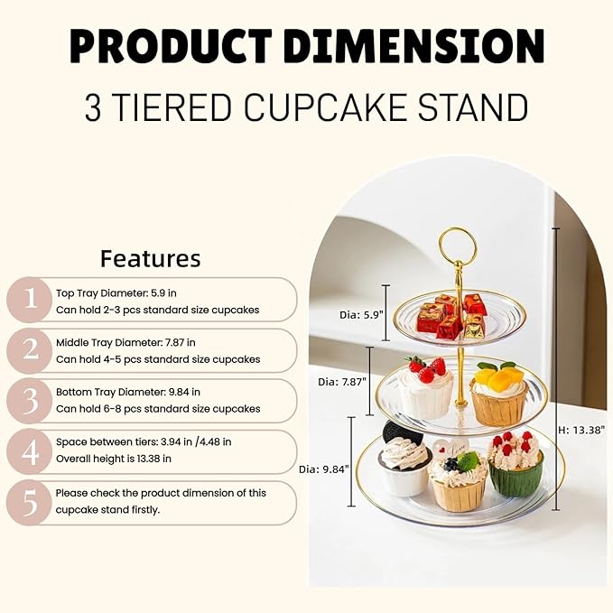 RAUVOLFIA 3 Tier Cupcake Stand, Small Tiered Serving Cake Stand, Transparent - Image 3