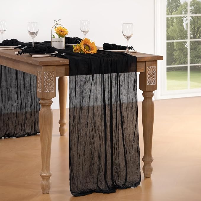 Black Halloween Table Runner 6 Pack Black Cheesecloth Table Runners 120 Inches - Image 2