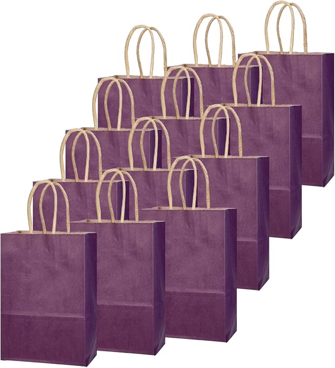 qiqee Aubergine Gift Bag with Handles Bulk 24Pcs Paper Bags -8.3"x6"x3. 15" - Image 2