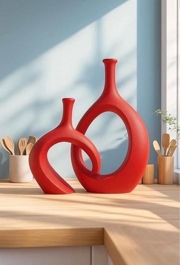 WUBIANJIE Red Ceramic Vase Set - Image 5
