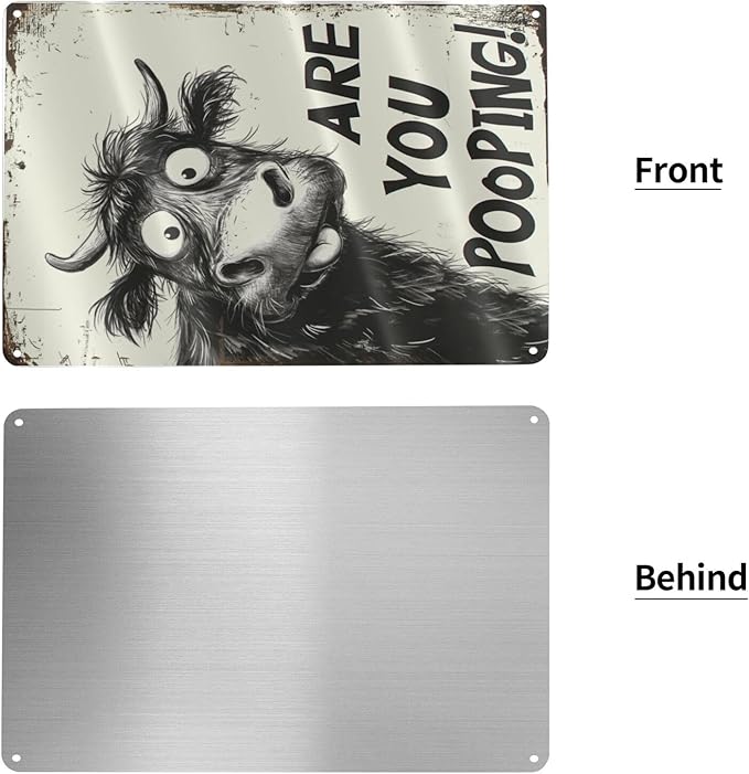 Funny Highland Cow "Are You Pooping!" Tin Sign - Image 6