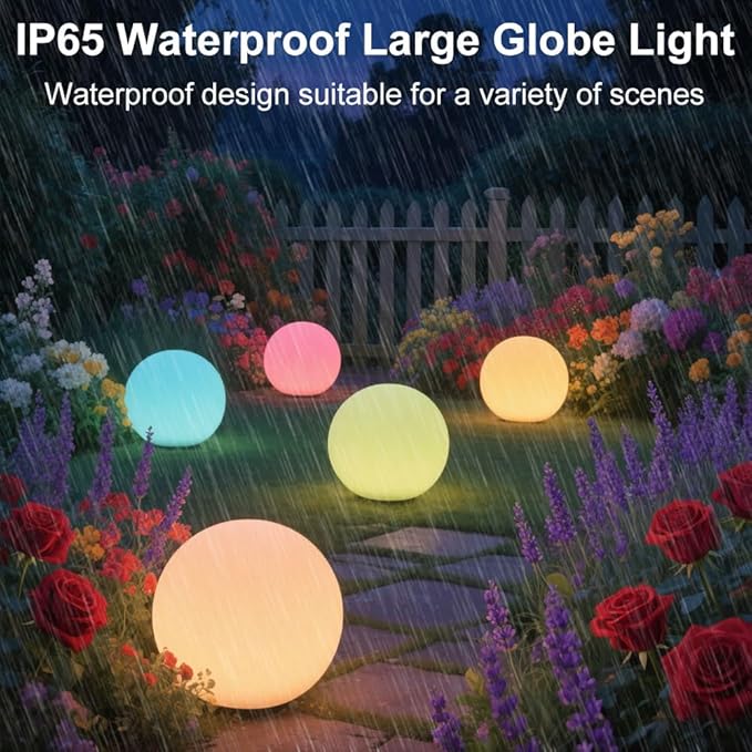14-in LED Ball Light, Rechargeable Outdoor Globes Light Dimmable RGB Color - Image 5