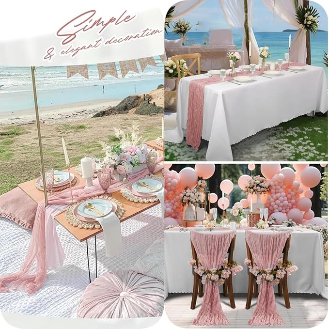 6 Pack Dusty Pink Cheesecloth Table Runner 23x120 inch Rustic Boho Gauze Table - Image 6