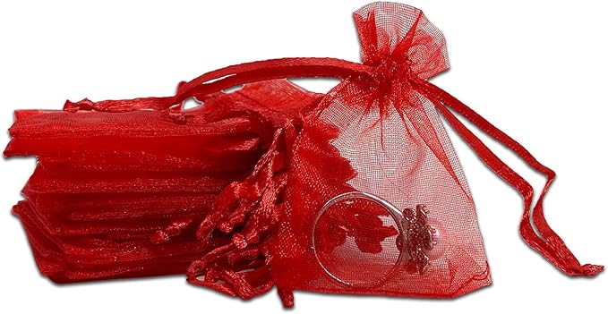 TheDisplayGuys 100-Pack XS 2" x 2 3/4" Red Sheer Organza Gift Bags by TheDisplayGuys