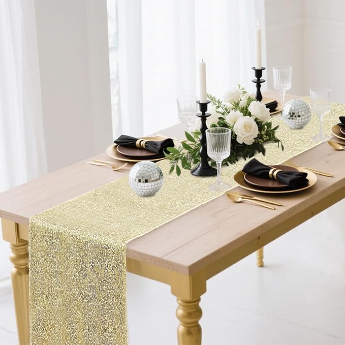 10 Packs 12 x 72 inches Sequin Table Runner, Champagne Glitter Table Runner - Image 2