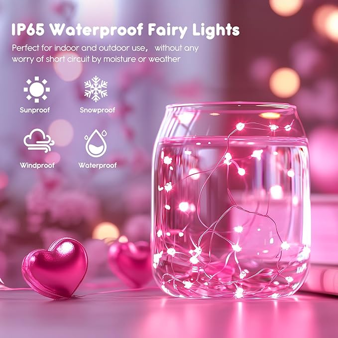 Minetom 12 Pack Pink Fairy Lights Battery Operated String Light - 7ft 20 LED - Image 4