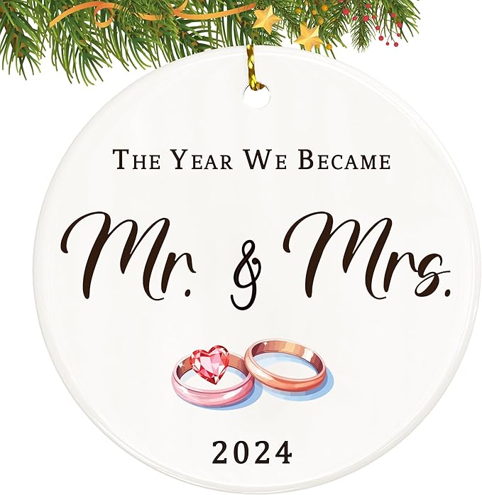 Wedding Gifts for Couples 2024, Mr and Mrs 1st Married Christmas Ornament by Olicard