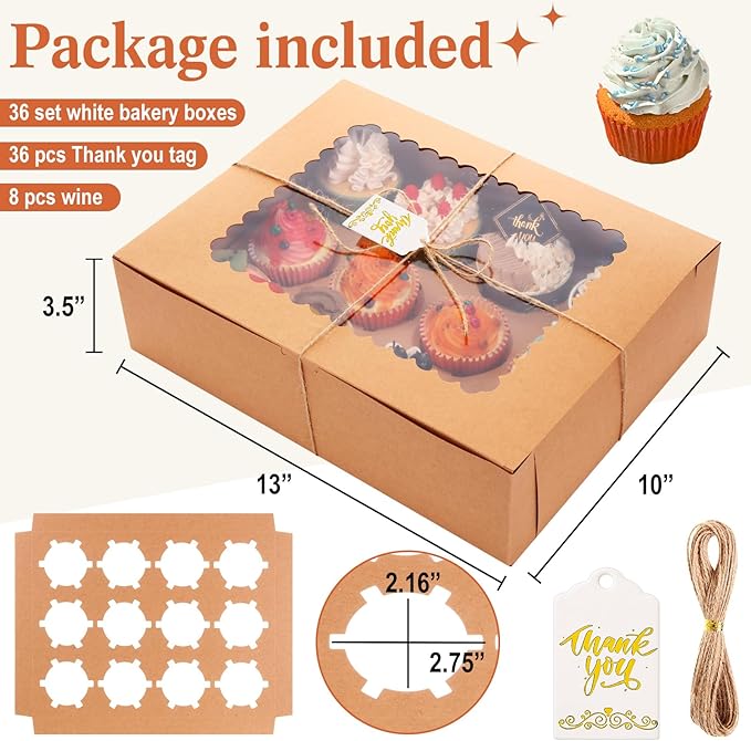 36 Pack Cupcake Boxes Hold 12 Standard Disposable Cupcake Containers - Image 2