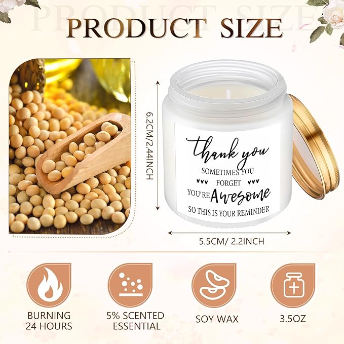 MTLEE 20 Pcs Thank You Gifts Candles 3.5 oz Employee Appreciation Inspirational - Image 2