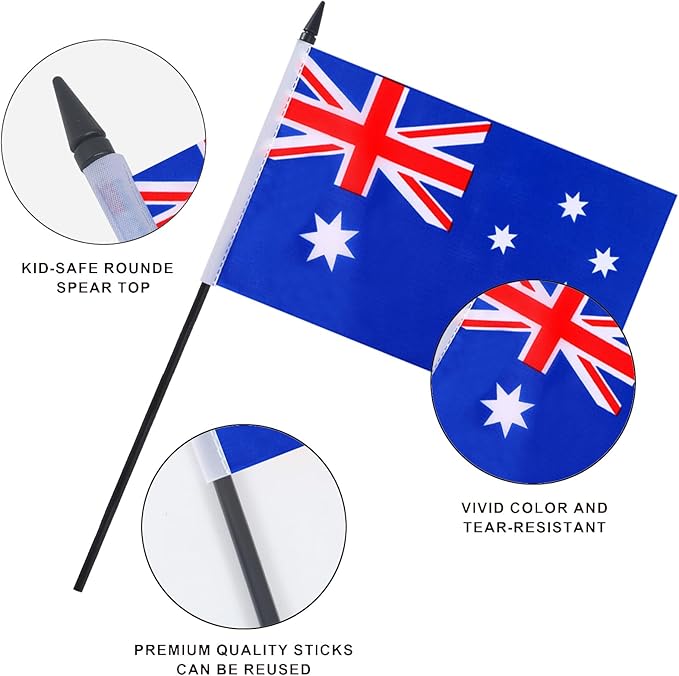 Australia Desk Flag 12" Solid Pole Deluxe Set Australian Flags Banner Mini - Image 4