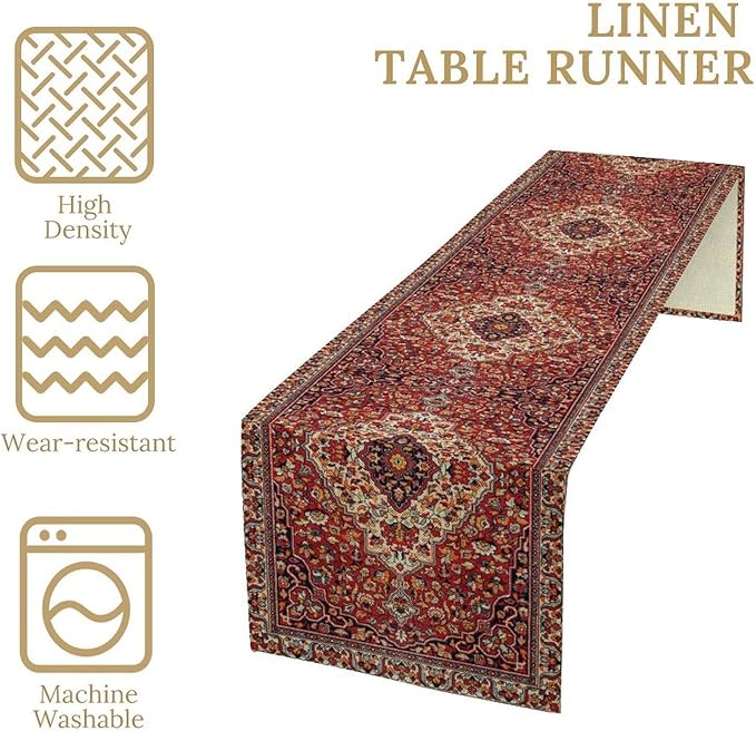 Boho Floral Vintage Table Runner, Paisley Retro Red Flower Rustic Country - Image 5