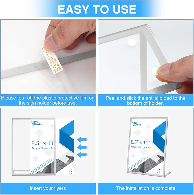 EHWINE 12 Pack Acrylic Sign Holder 8.5 x 11, Slanted Back Paper Holder Clear - Image 4