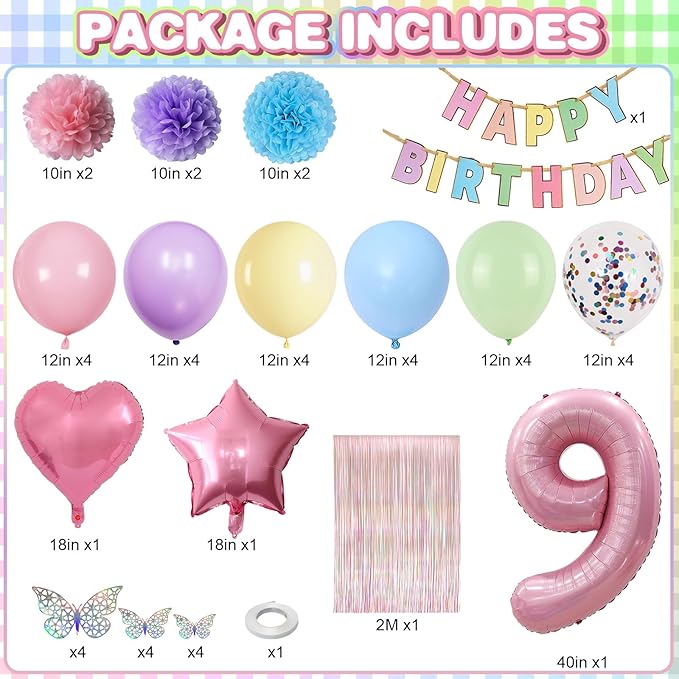 Pastel 9th Birthday Party Decorations - Image 2