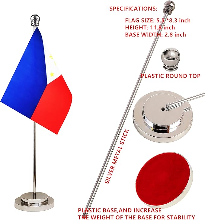 Philippines Filipino Deluxe Desk Flag Set Small Mini Miniature Philippines - Image 4
