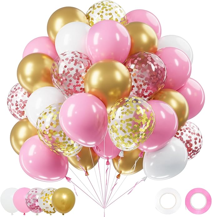 Netnology Pink Gold Confetti Balloons Set by Netnology