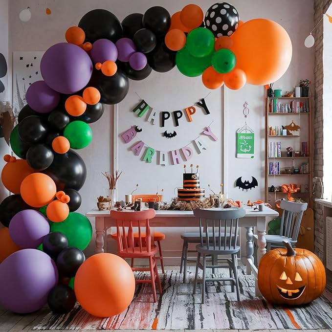 Purple Green Orange Balloons Set, 12inch Halloween Ballons Black Balloon - Image 4