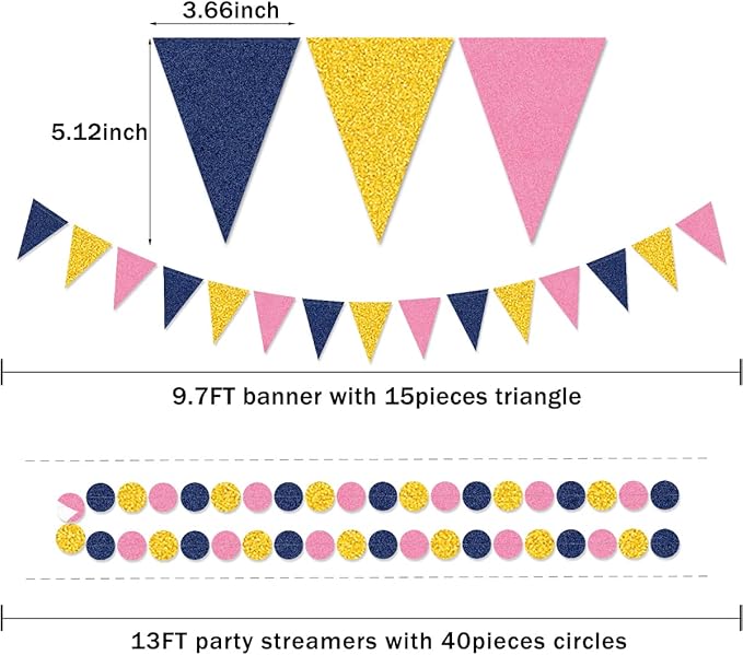 Gold Navy-Blue Pink Party Decorations - Image 3