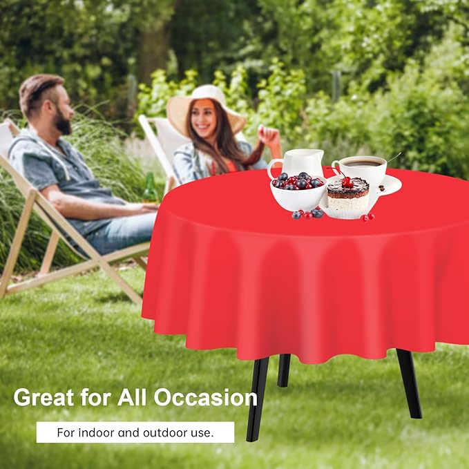 QIKSION Red Round Tablecloth 2 Pack, 84 Inch Plastic Table Cover Disposable - Image 4