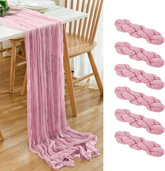 6 Pack Pink Cheesecloth Table Runner 20x120 Inch Boho Wrinkled Sheer Romantic by Dspoot