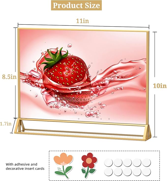 Clear Acrylic Sign Holder 11x 8.5 Horizontal Double Sided Gold Frame Flyer - Image 2