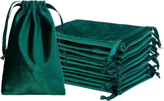 QIANF 12pcs Hunter Green Velvet Drawstring Bags 4x6 inches Velvet Cloth Small by QIANF